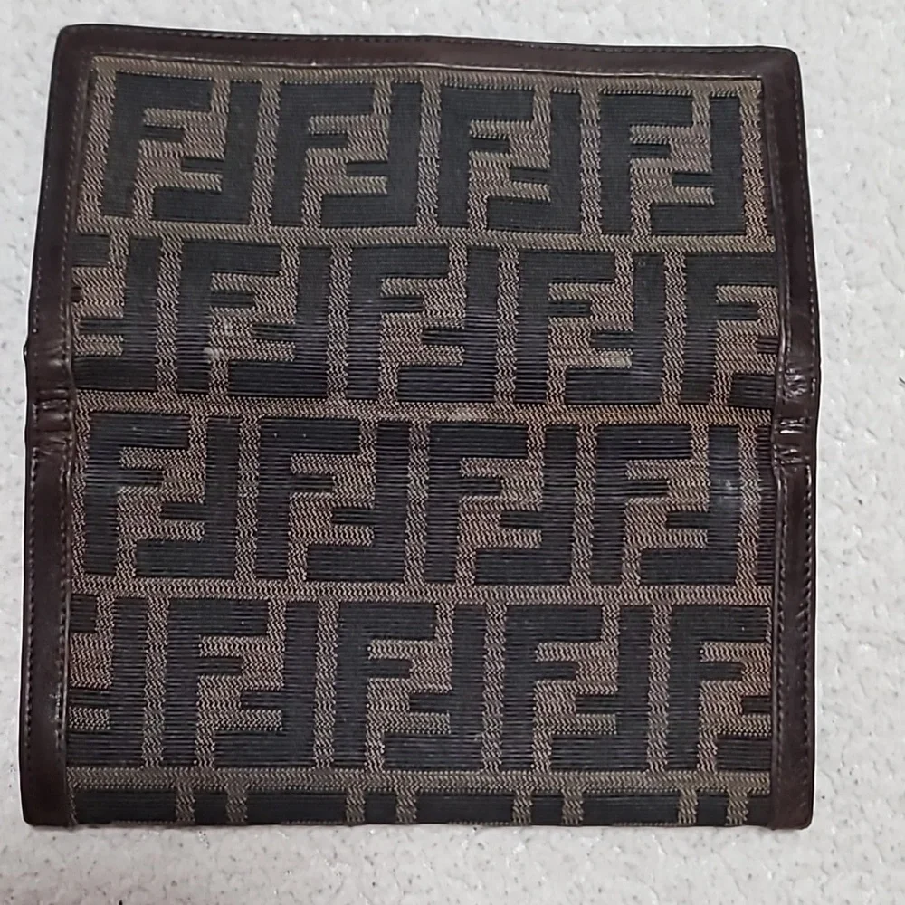 Fendi Zucca Canvas Leather Trimed Wallet Vintage - Picture 4 of 5